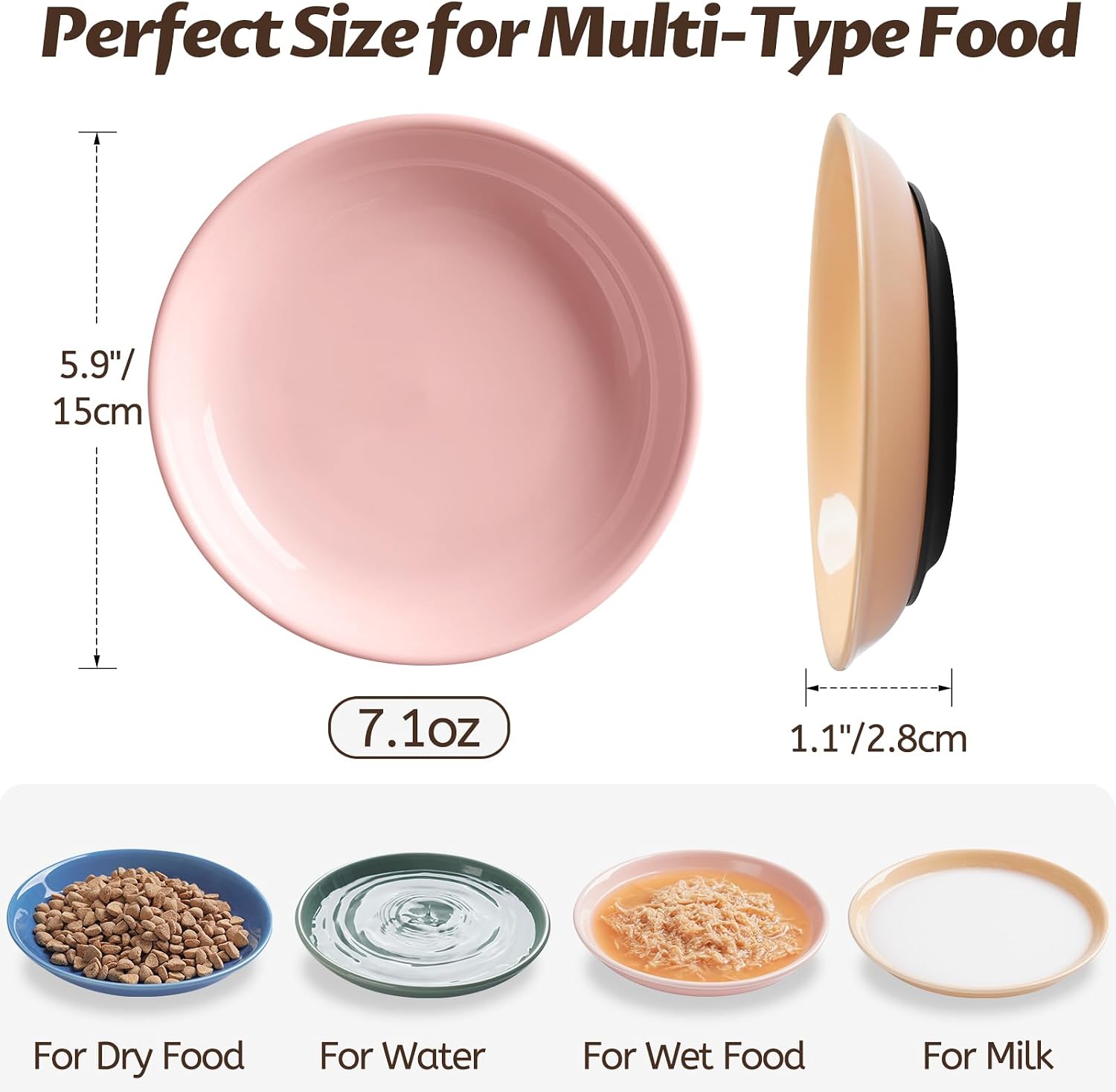 WROSWT Colorful Cat Food Bowl,Non-Slip Silicone Bottom Cat Bowls for Indoor Cats,Anti Whisker Fatigue Cats Dishes Set,Shallow Wide Kitten Plates for Food and Water,4 Pack